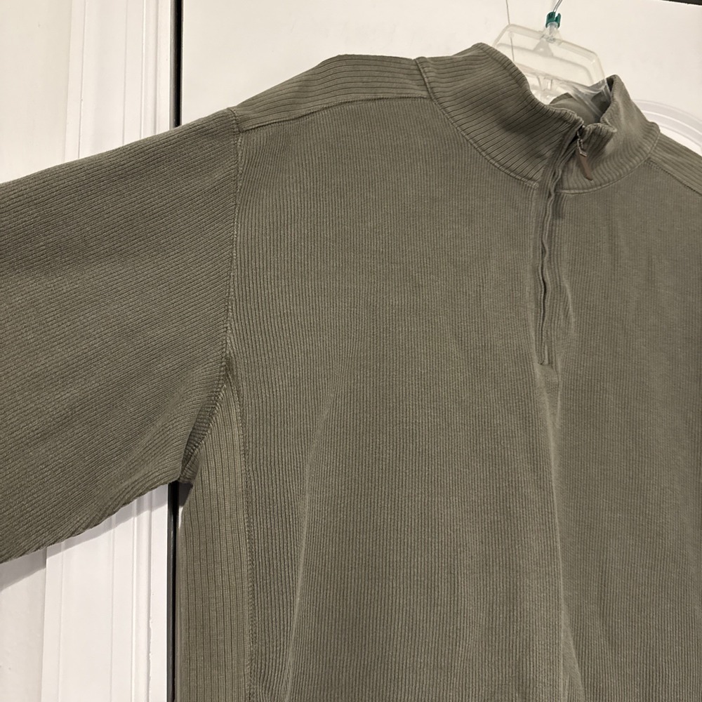 IZOD Jeans Rock Washed Mens L Khaki Green 1/4 Zip Pullover Sweatshirt Mock Neck - Picture 7 of 12